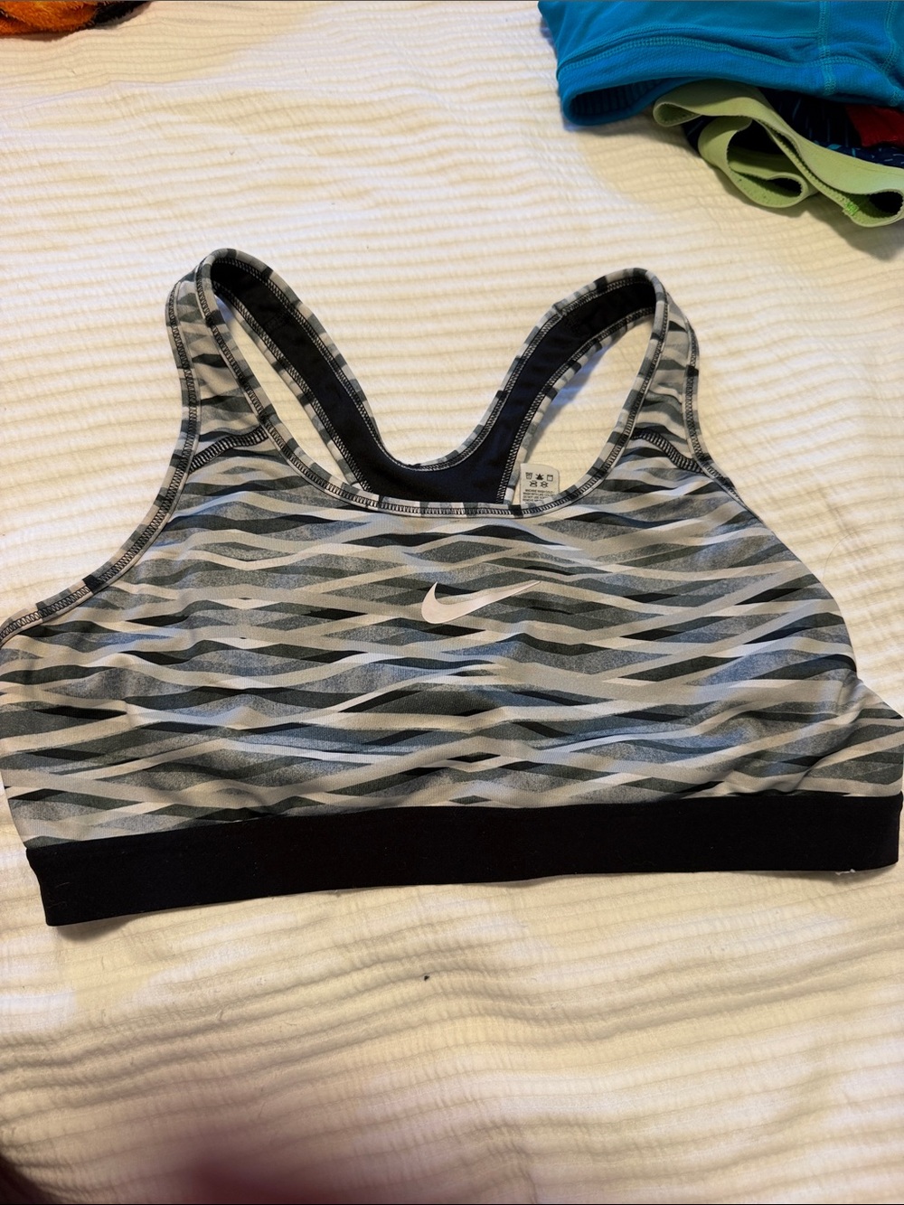 Nike Grey and Black Wave-Print Racerback Sports Bra